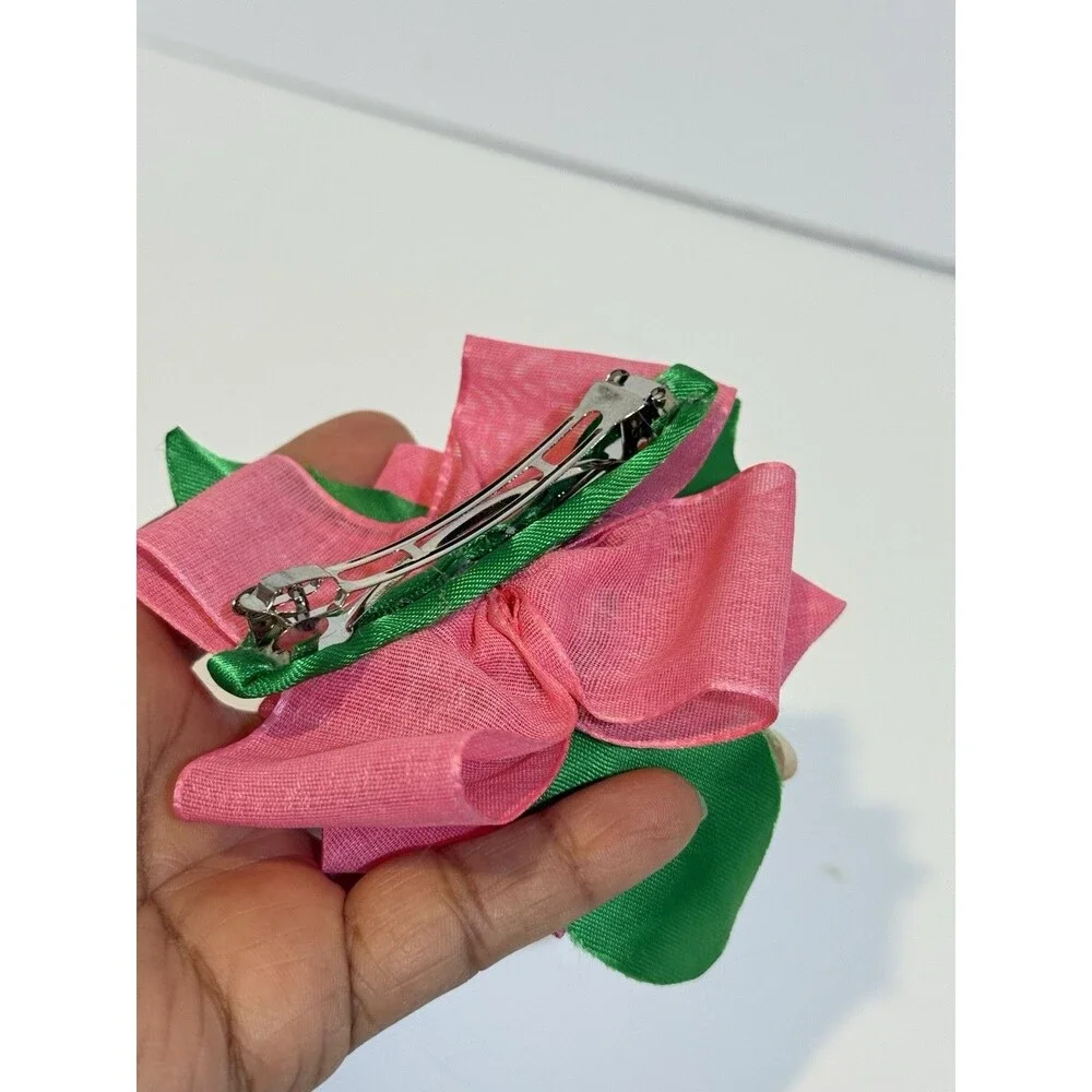 Women’s Pink Rose Flower Hair Clip Barrette Floral Hair Handmade Accessory